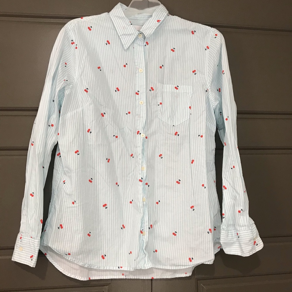 Gap Button Down Cherry and Stripes - L